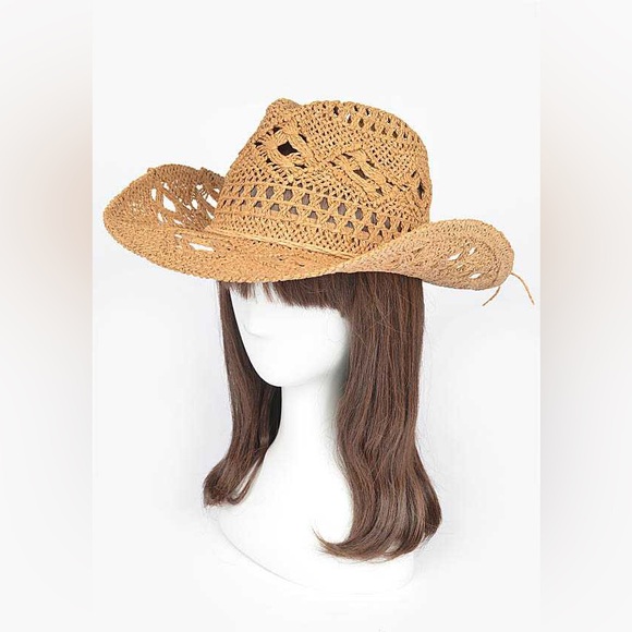 Western Cowboy Fedora  Wide Brim Straw Floppy Hat - Picture 1 of 5